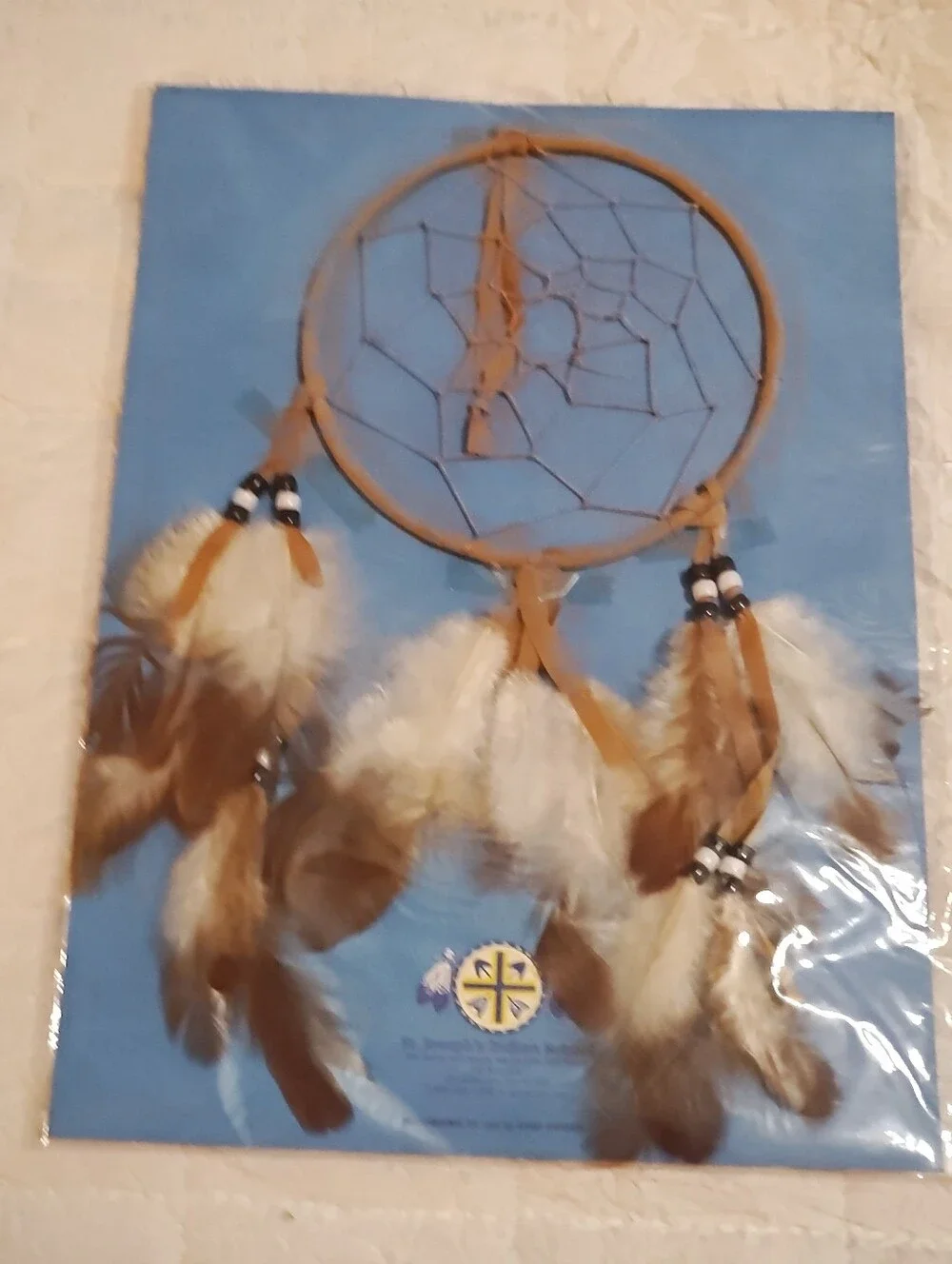 Dreamcatcher Wall Decor with Brown and White Feathers -